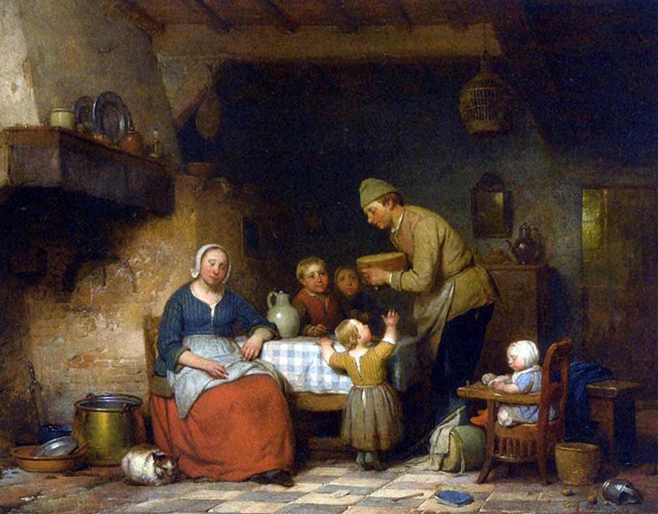 A peasant family around the kitchen table