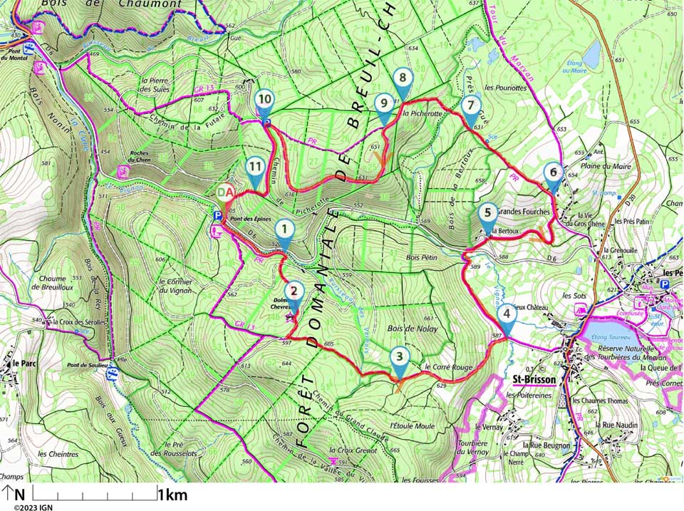 plan de la randonnée Le Dolmen Chevresse en Forêt de Breuil-Chenue