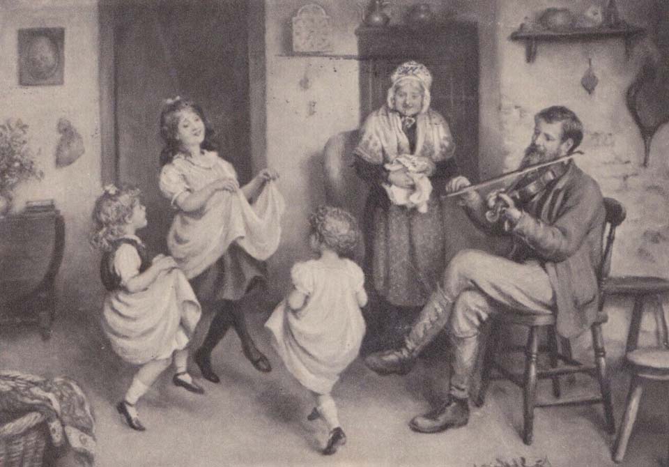 Children dancing to father's fiddle