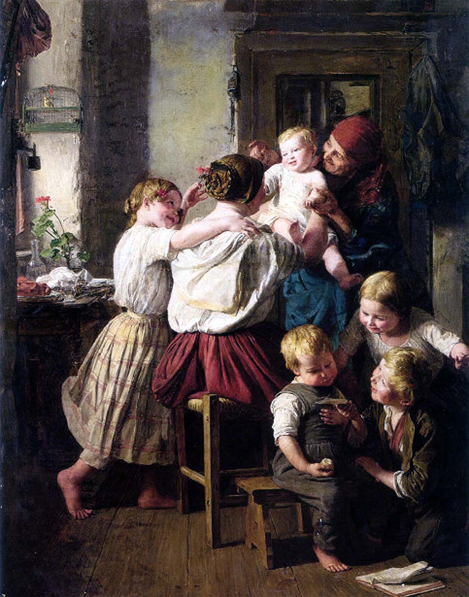 Children making their grandmother a present on her name day