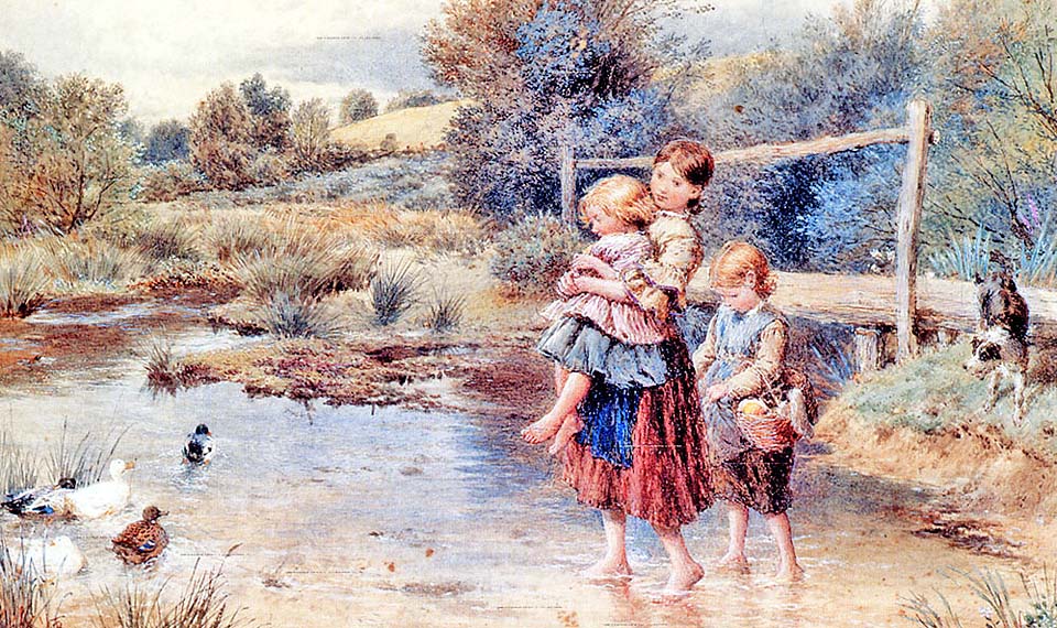 Children paddling in a stream