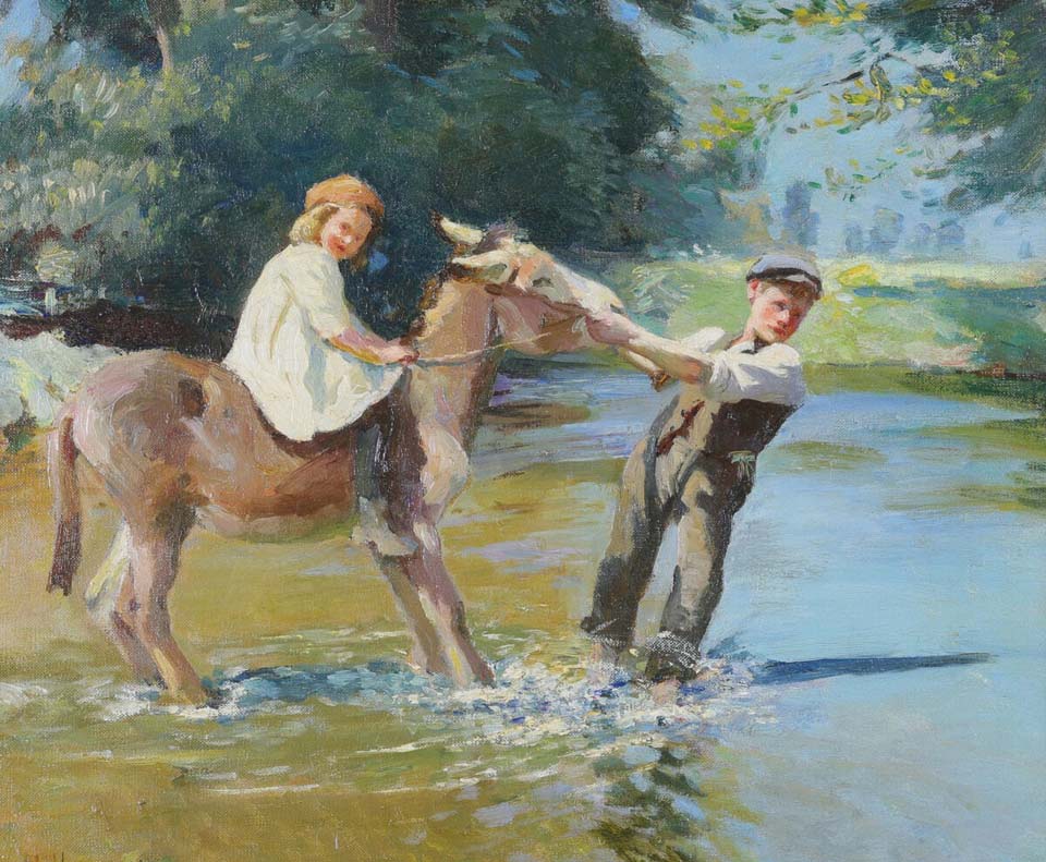 Taking the donkey through the water - The ford