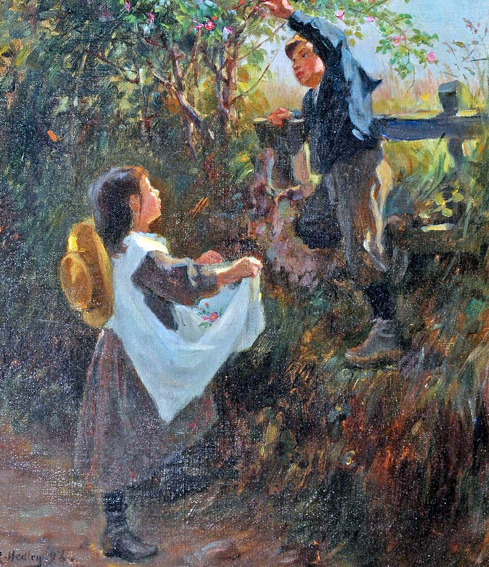 Two children picking apples