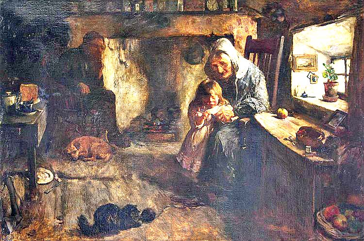 Grandmother and child in an interior scene