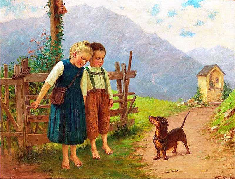 Children with a dog