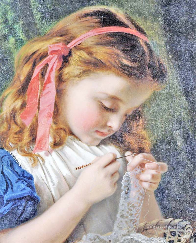 Little girl crocheting