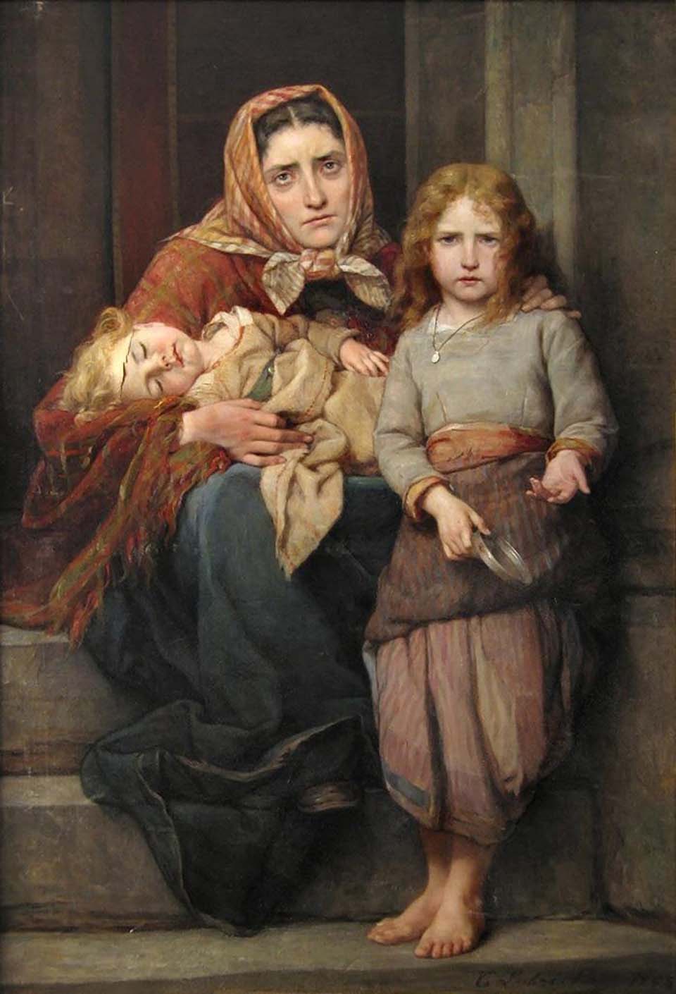 Destitude mother and children
