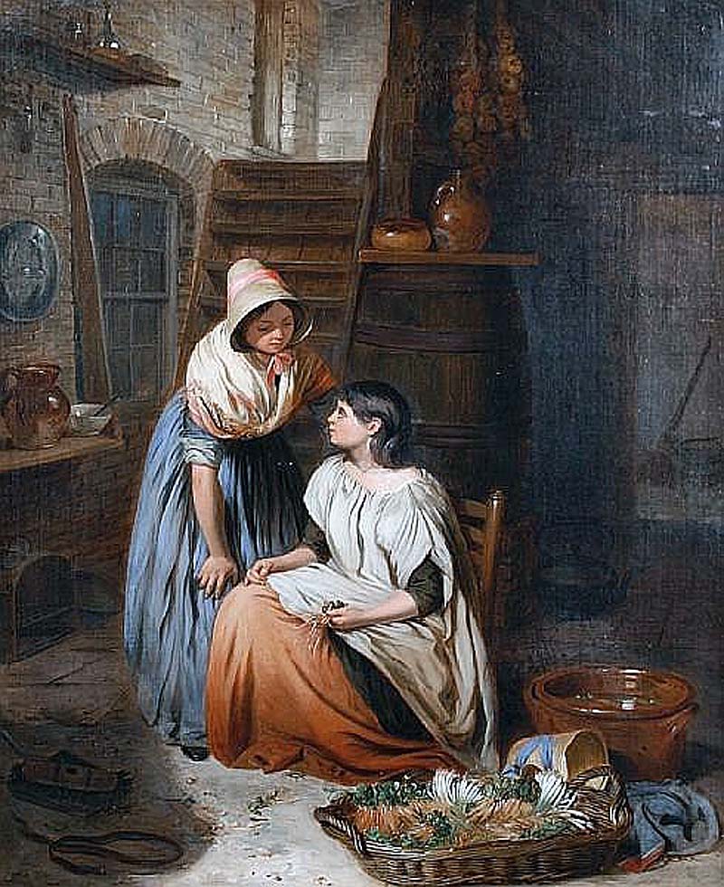 Two girls in a kitchen interior