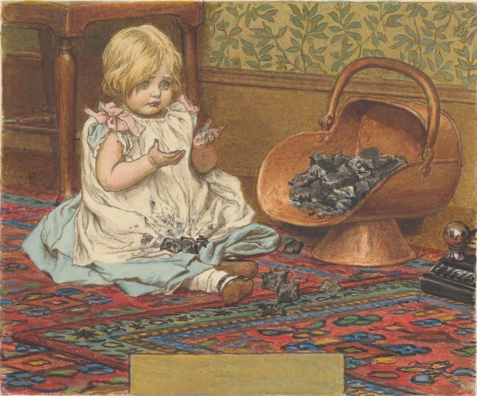 Girl playing with coal