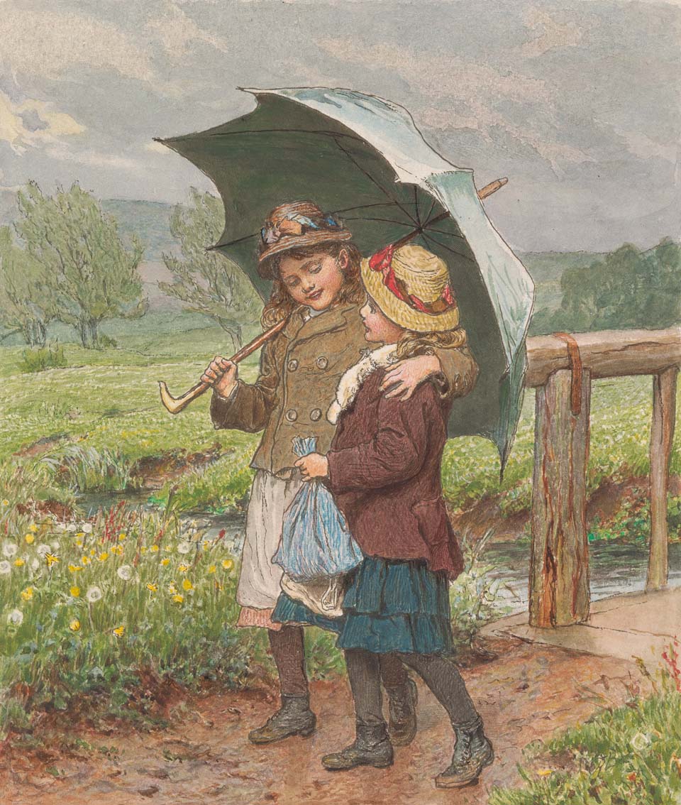 Two girls under an umbrella