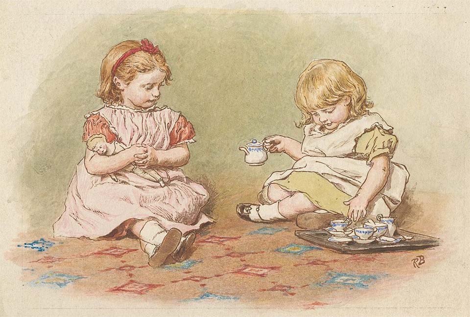 Two girls playing tea party