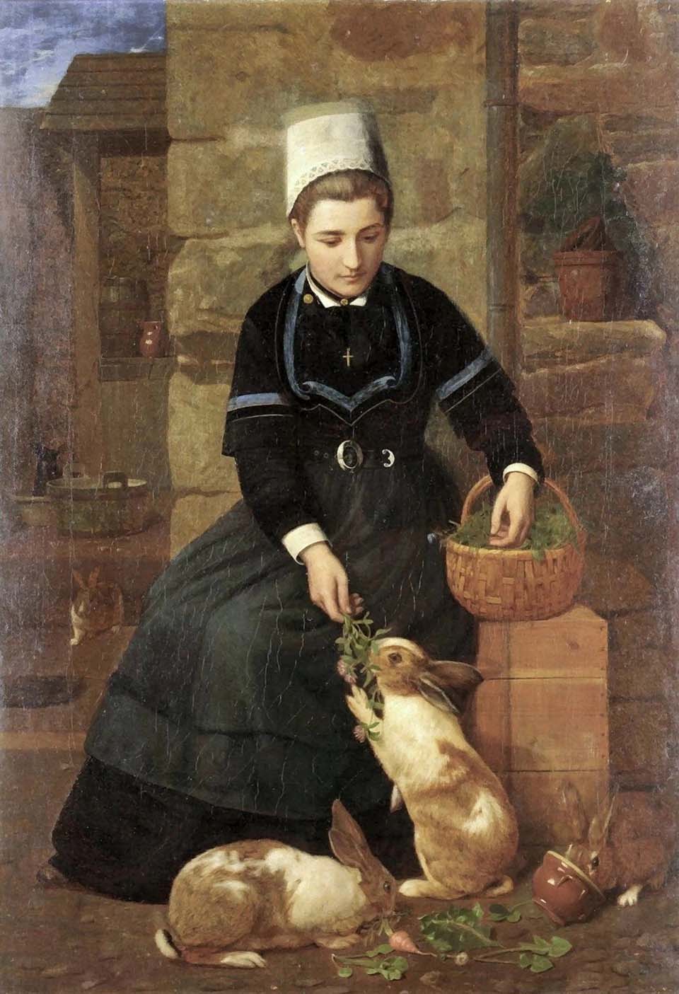 Breton girl with a rabbit