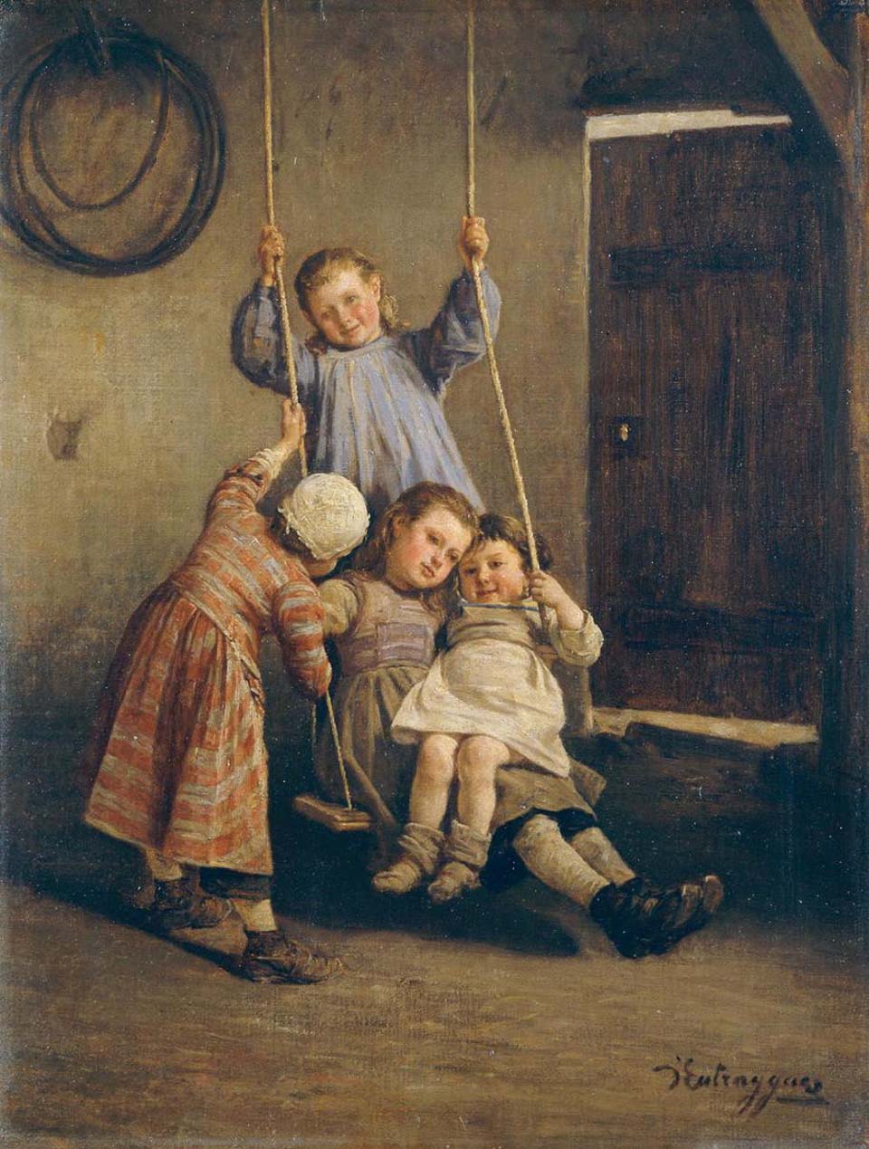 Four little girls on a swing