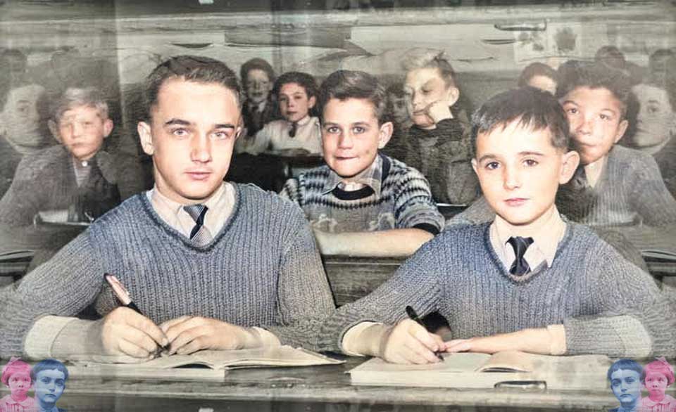 René en 3e au Cours complémentaire Bignon en 1955 - colorisée