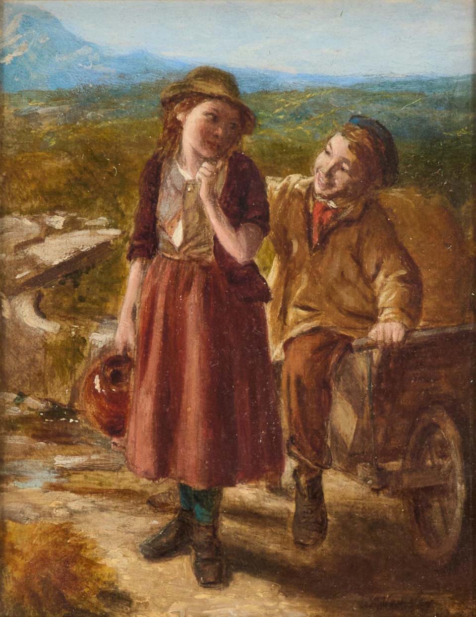 A boy and a girl on a country lane