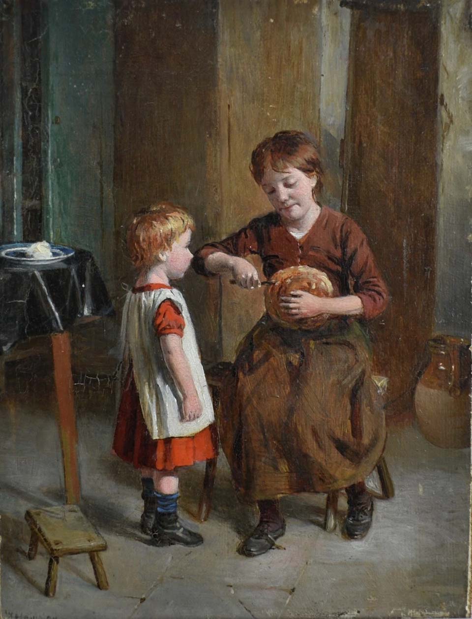 Children sharing bread