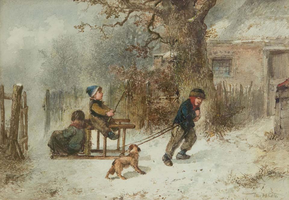 Playing horse and carriage in the snow