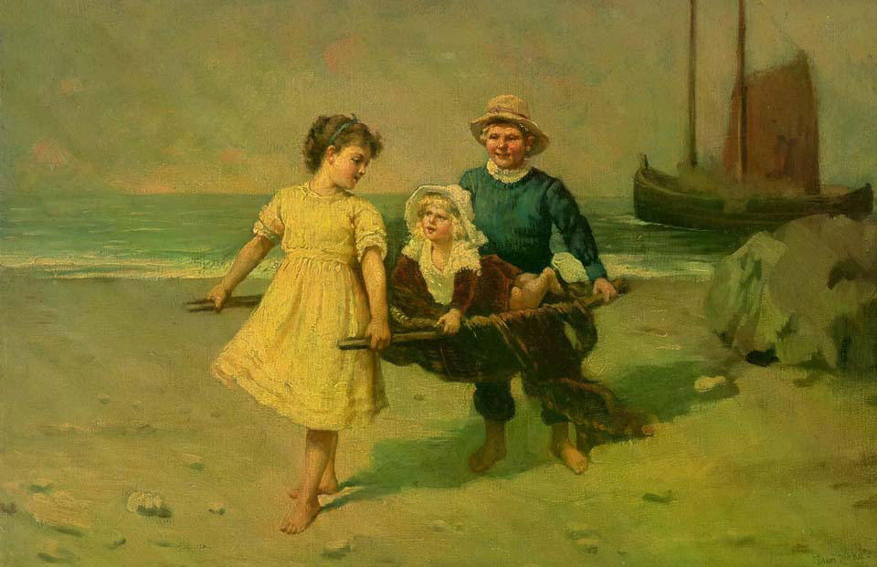 Three children on a beach