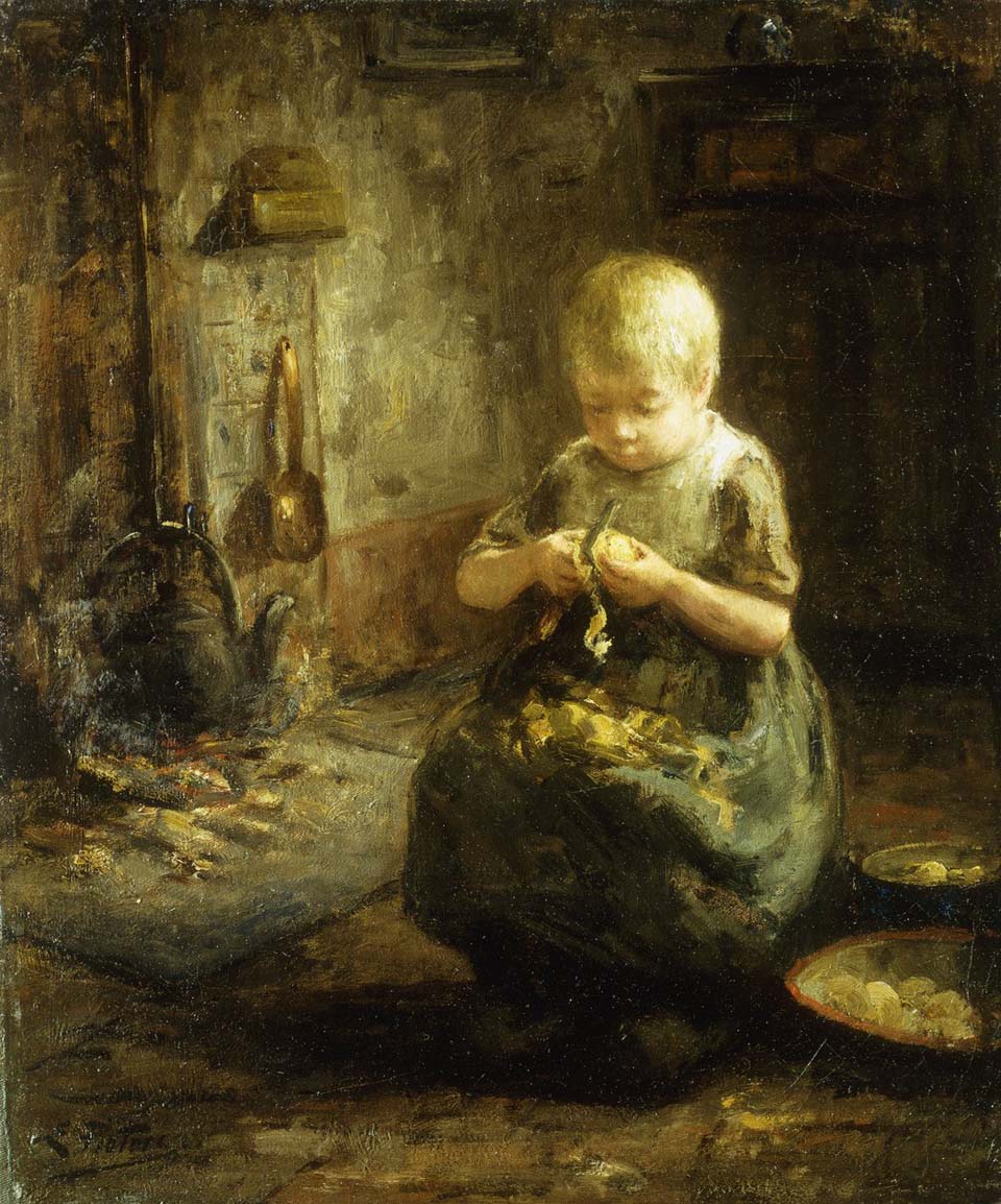 A child peeling potatoes