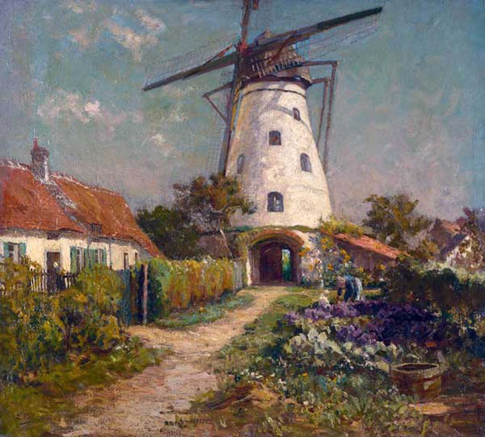 Country garden near a windmill