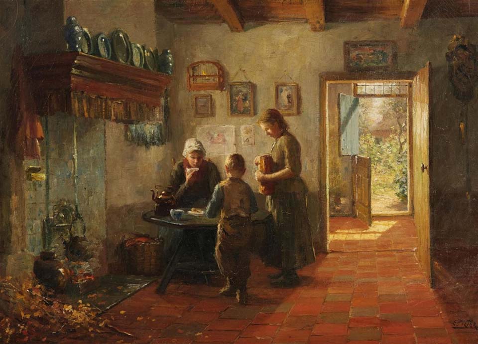 Duch interior with mother and children