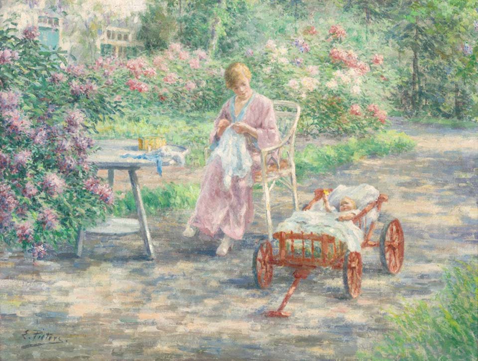 Mother and child in a garden