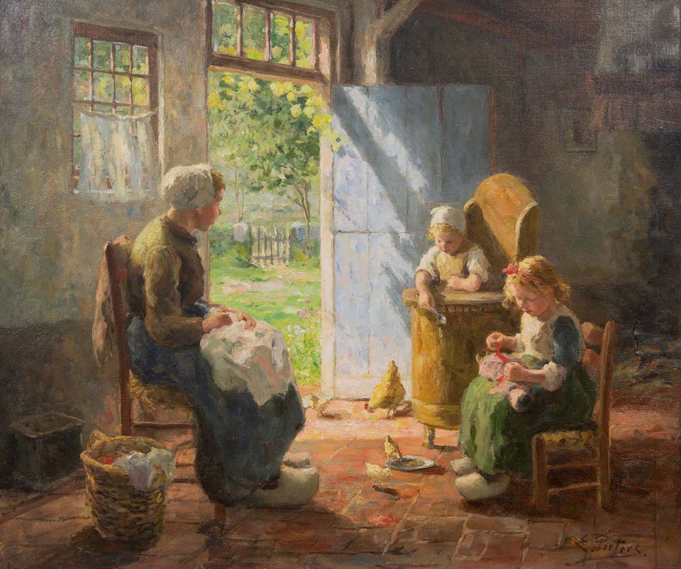 Sunny interior with mother and children, Laren