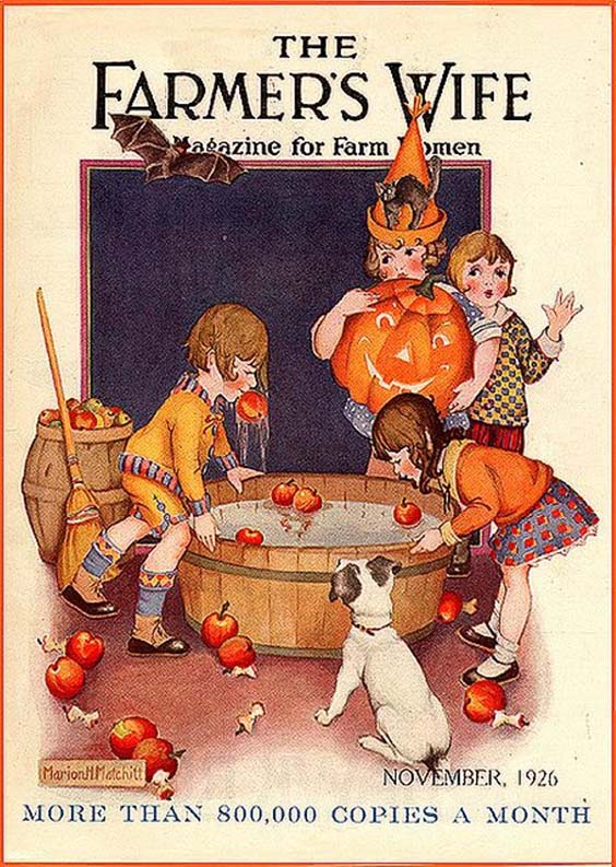 1926-11 Attraper une pomme avec la bouche à Halloween
