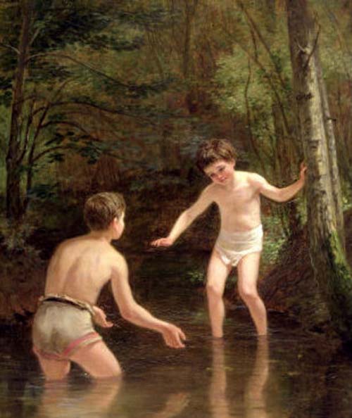 Jeux de garçons à la rivière