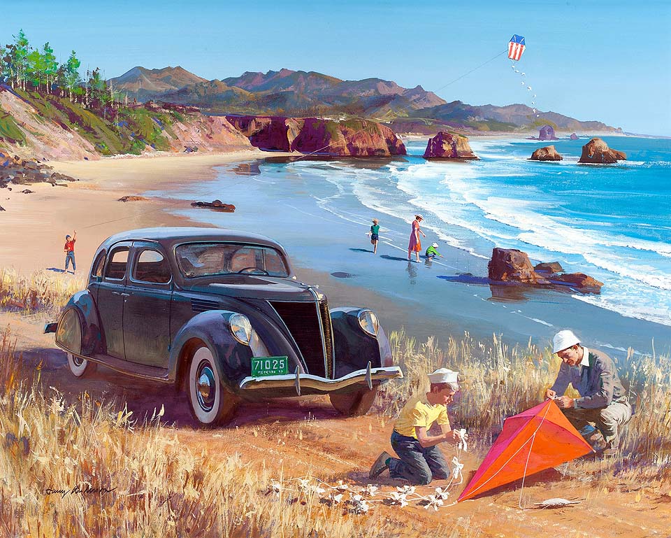 1936 Lincoln-Zephyr Sedan: Flying Kites on the Beach