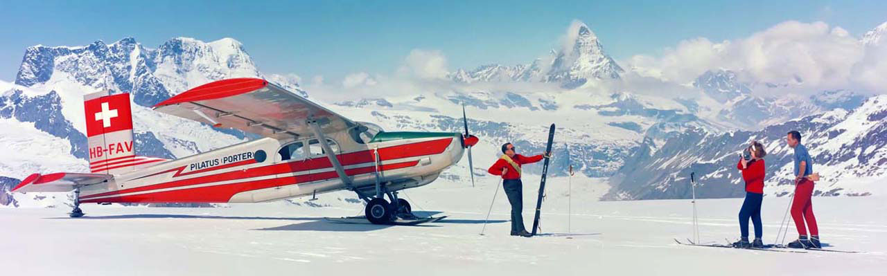 Matterhorn skier and plane on glacier - 1964