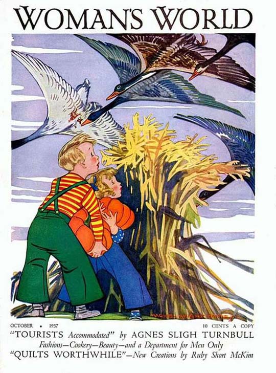 1937-10 La migration des oies au-dessus d'un champ de maïs