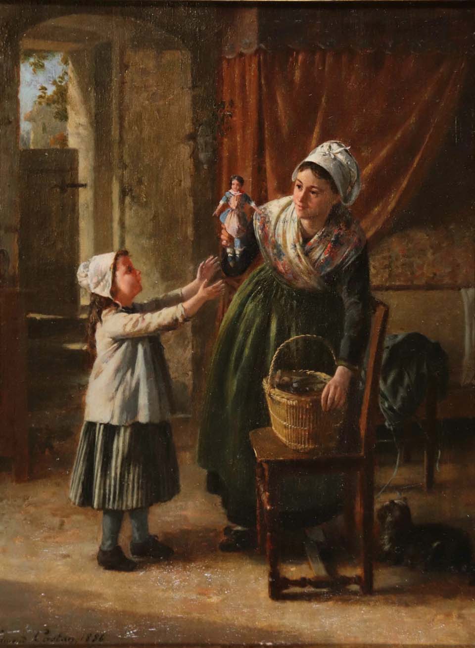 Mother giving a doll to her daughter