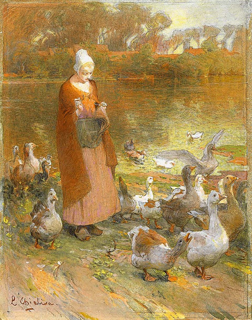 Shepherdess and geese