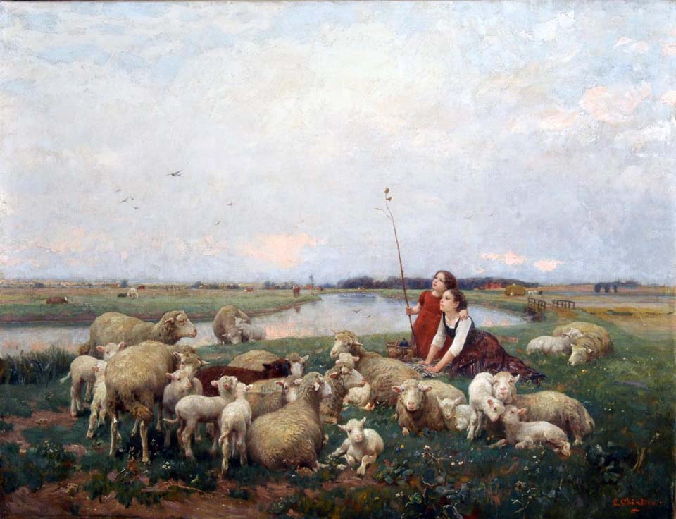 Shepherdesses with sheep