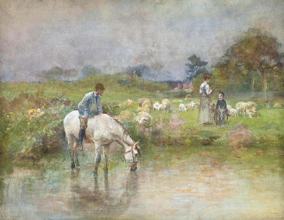 Shepherds watering their livestock