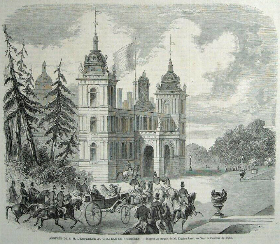 Des hommes à cheval escortent l'empereur Napoléon III à l'inauguration du château de Ferrières-en-Brie