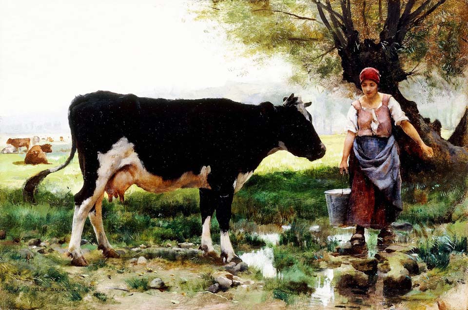A milkmaid with a cow