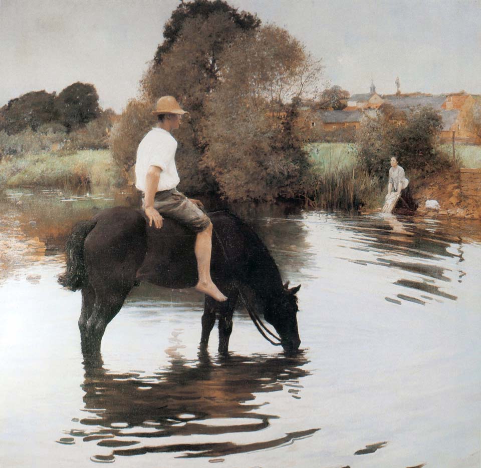 Young farmer watering his horse