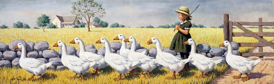 Girl with geese - 1