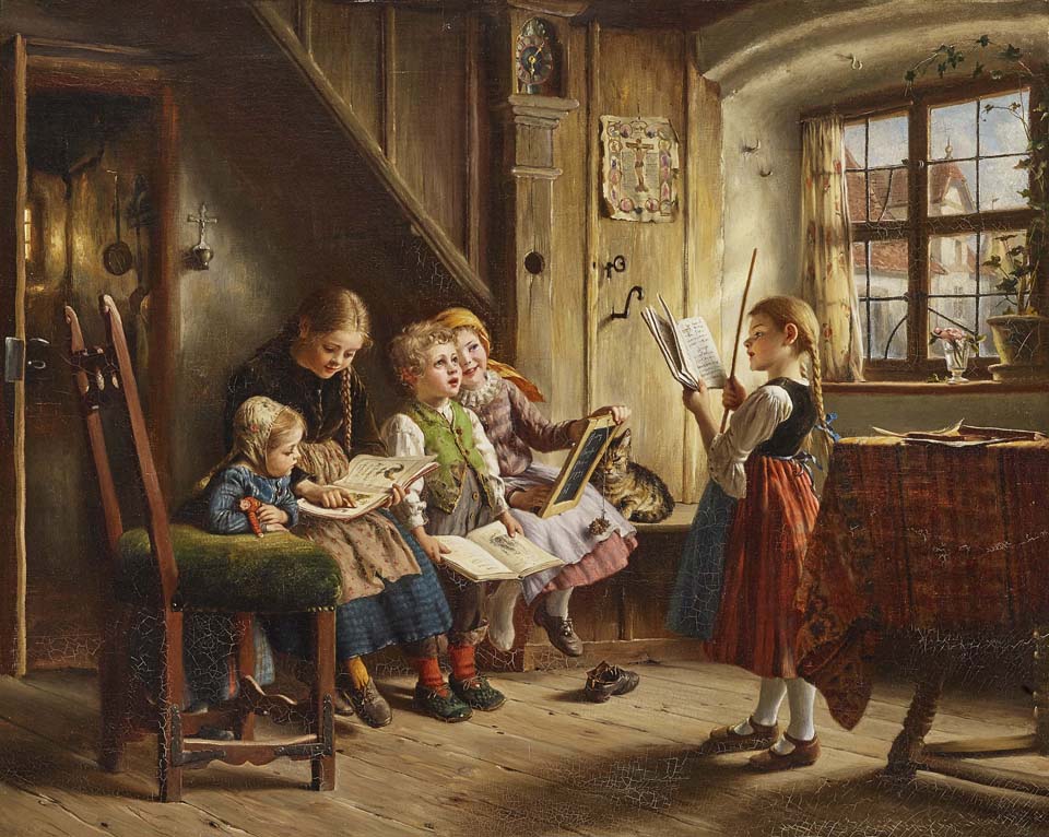 Five children playing to be at school