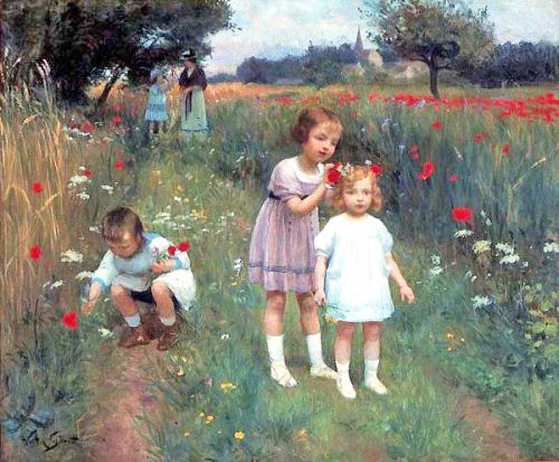 Children in a poppy field