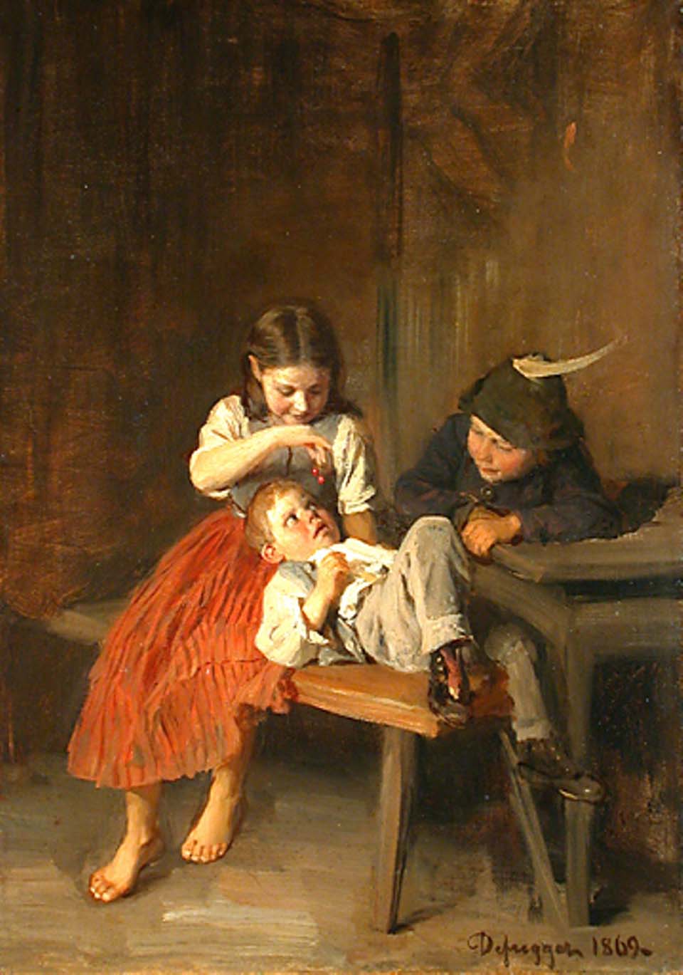 Children eating cherries