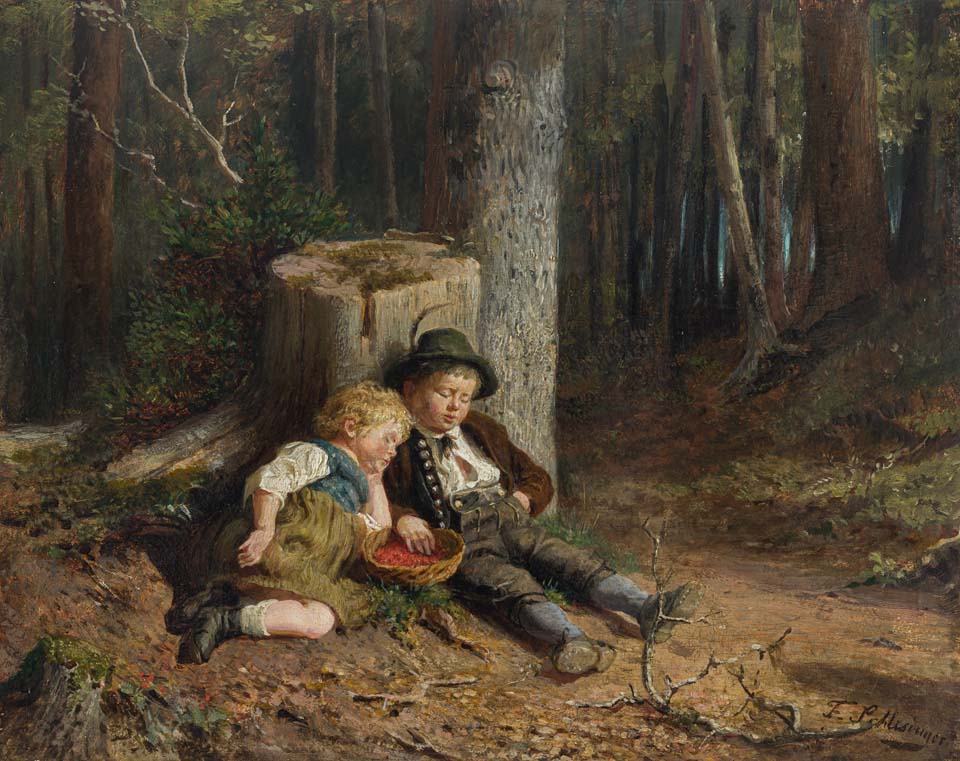 Children picking berries in the forest fell asleep