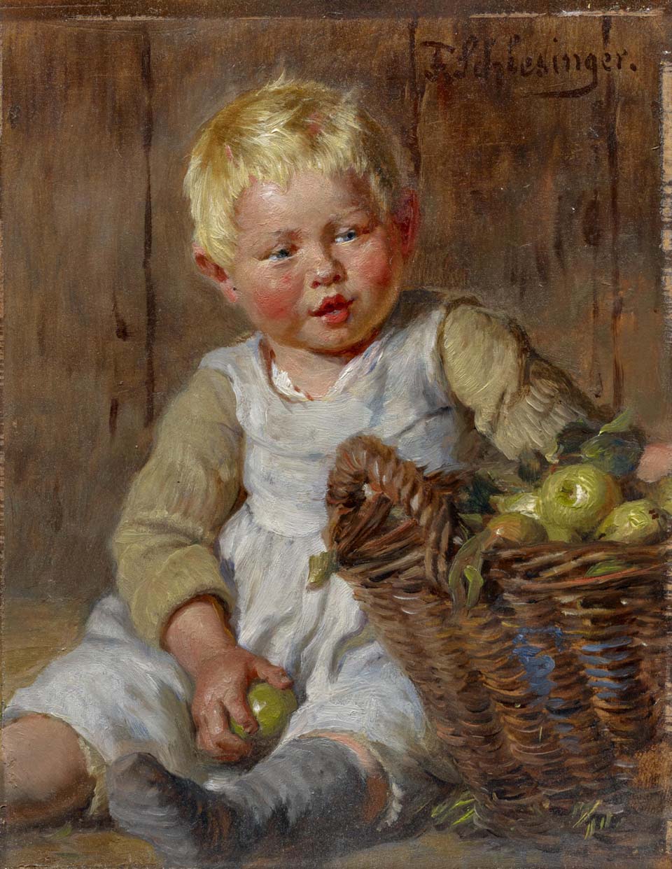 Little boy with basket of appples