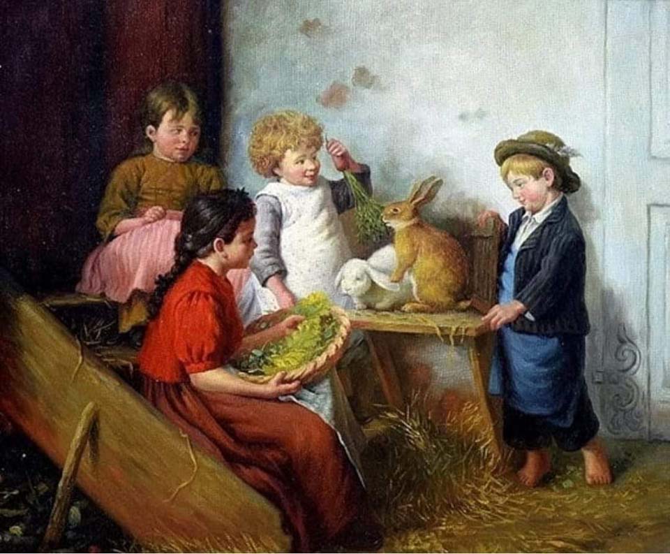 The rabbit feeding