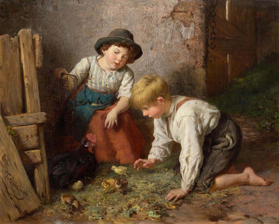 Two children with the chicks