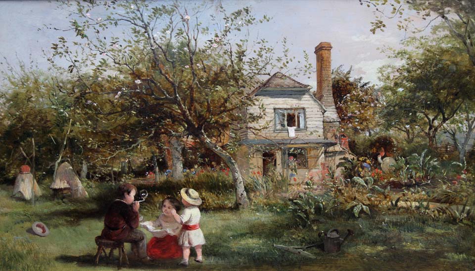 Children playing in the orchard