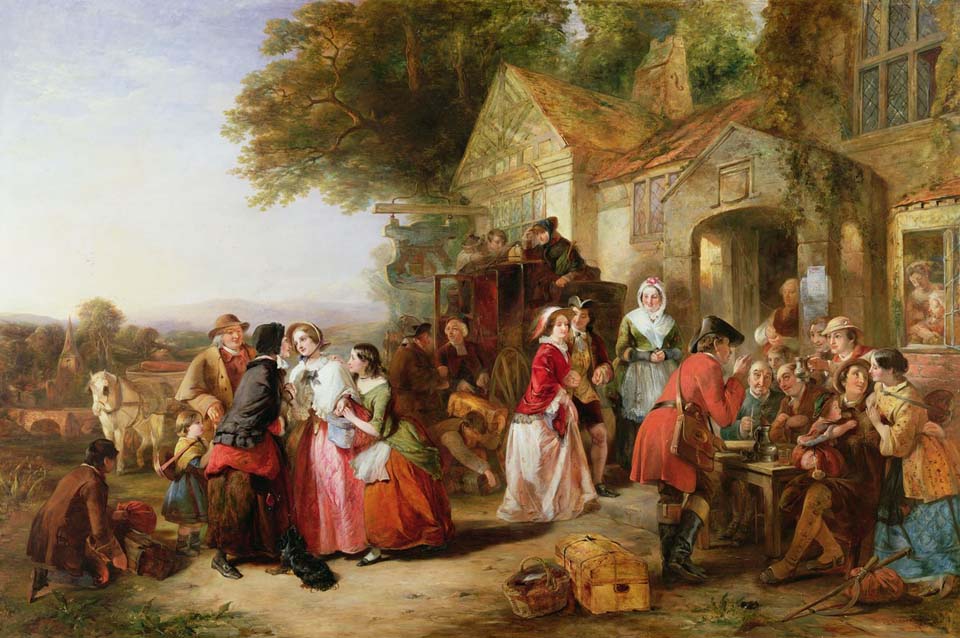 Travellers outside a tavern