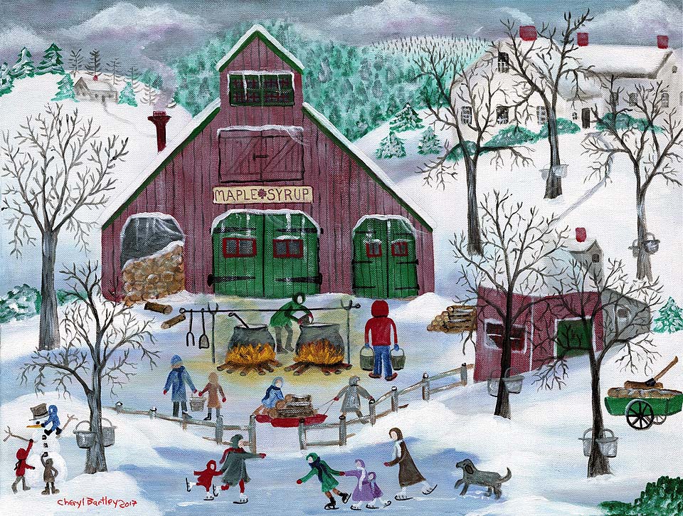 Snowy Maple Syrup Maker and Ice Skaters Winter Wonderland